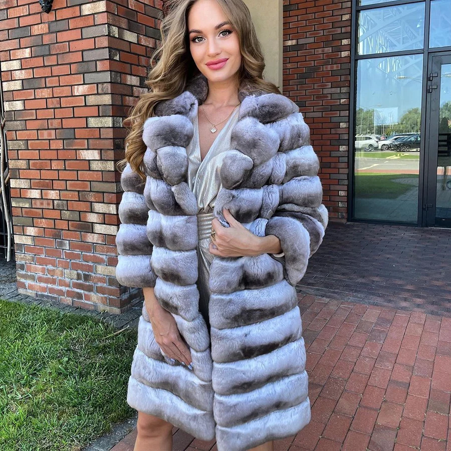 Womens Rabbit Coat With Turndown Collar Rex Rabbit Fur Coats 2024 Winter Warm High Quality Fur Jackets