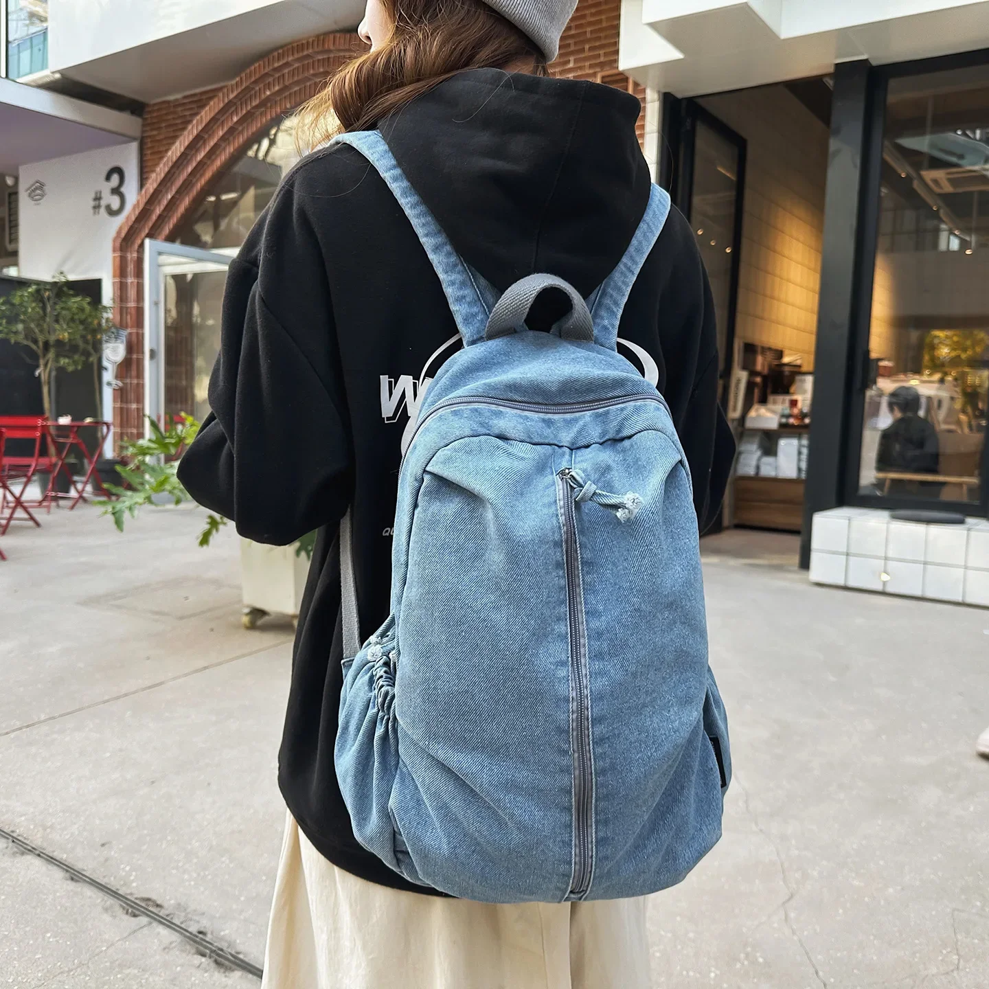 Student large-capacity schoolbag, outdoor travel solid color denim washed retro durable travel backpack Mochila de mujer рюкзак