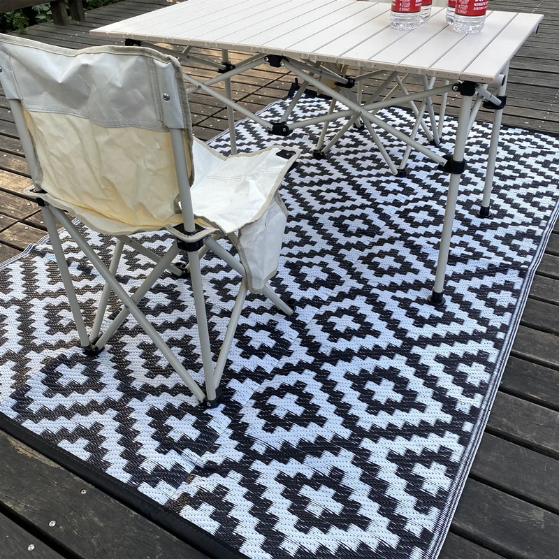 Beach Mat Portable Folding Plastic Beach Mat for Outdoor Picnic Camping Gray White 9x12ft