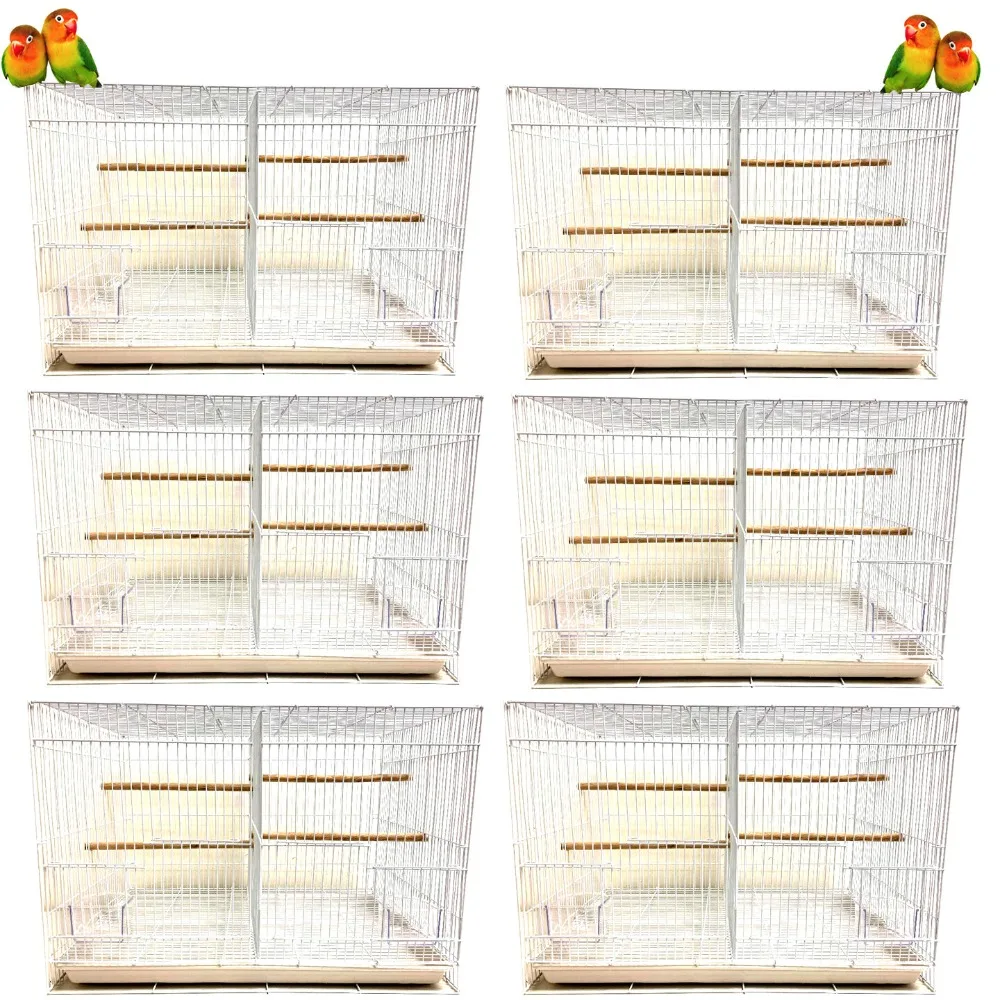 

Lot of 6 Aviary Canary Breeding Flight Bird Cages 24x16x16 With Center Divider-