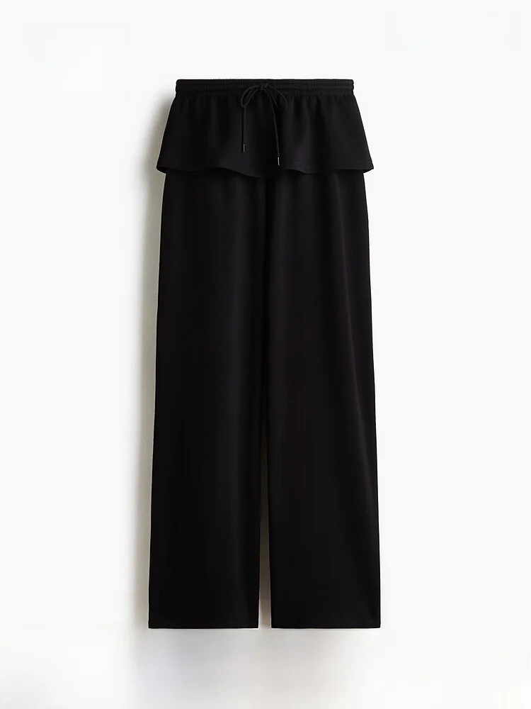 

Spring New Women's Air Layered Fabric over Skirt High Waist Wide Leg Pants Casual Sle Polyester Rayon Spandex Blend