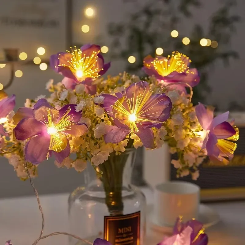 10/20LED Battery Powered Optical Fiber Flower String Lights Artificial Flower Party Garland Fairy Lights for Wedding Home Decor