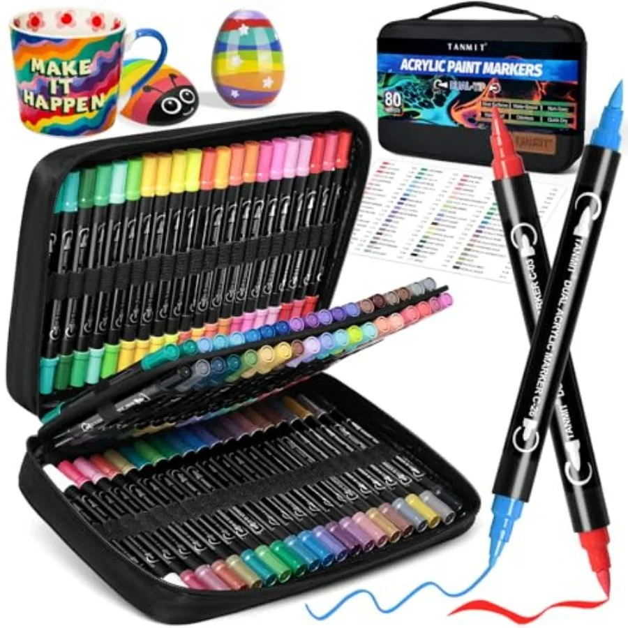 

Colors Dual Tip Acrylic Paint Markers, Paint Pens Set with Brush Tip and Fine Tip For Fabric, Rock, Wood, Glass, Eggs, Scrapboo