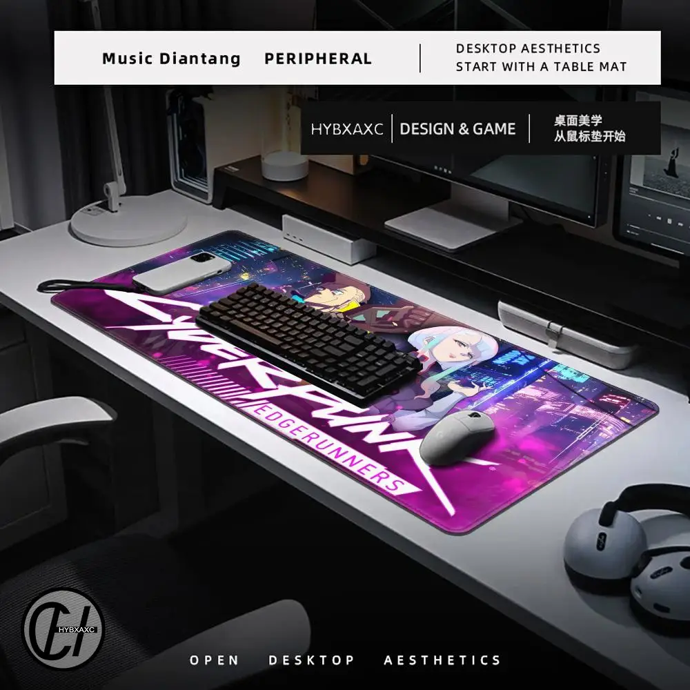 C-Cyberpunk Anime E-Edgerunners Podkładka pod mysz Duża podkładka pod mysz do gier dla graczy PC z klawiaturą
