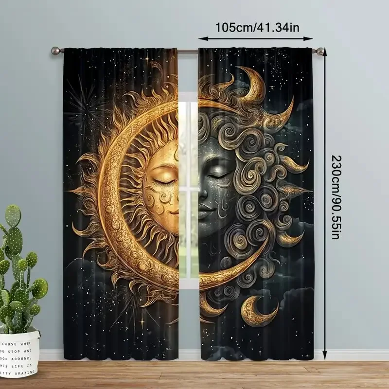 2 Pcs Sun and Moon splicing print curtains,suitable for bedroom,living room kitchen decoration,home decoration,window decor