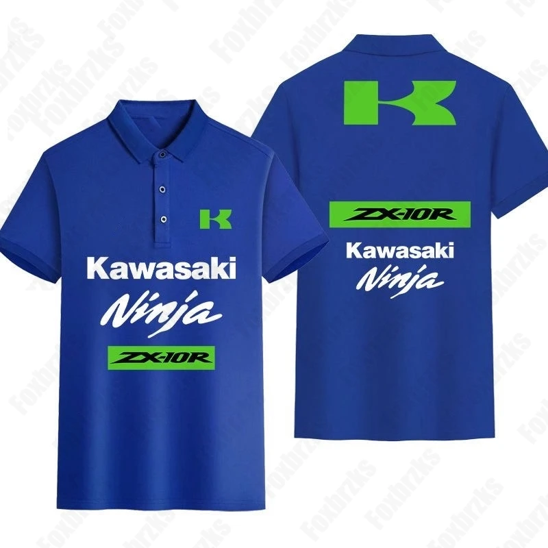 Kaus Polo motif kamuflase untuk pria, atasan latihan sepeda motor Jepang Kawasaki 3D lengan pendek musim panas 24/25 untuk pria