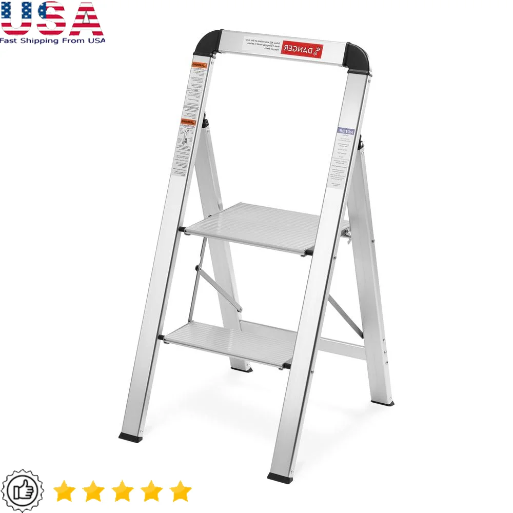 アルミ折りたたみ式2段はしご、ポータブル軽量アダルトステップスツール、滑り止めゴム足、最大330ポンドの負荷、diy pro簡単保管