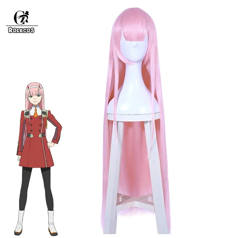 

ROLECOS Anime Cosplay Wig 02 Cosplay Synthetic Hair Anime Zero Two 100cm Pink Wig Long Synthetic Hair for Women