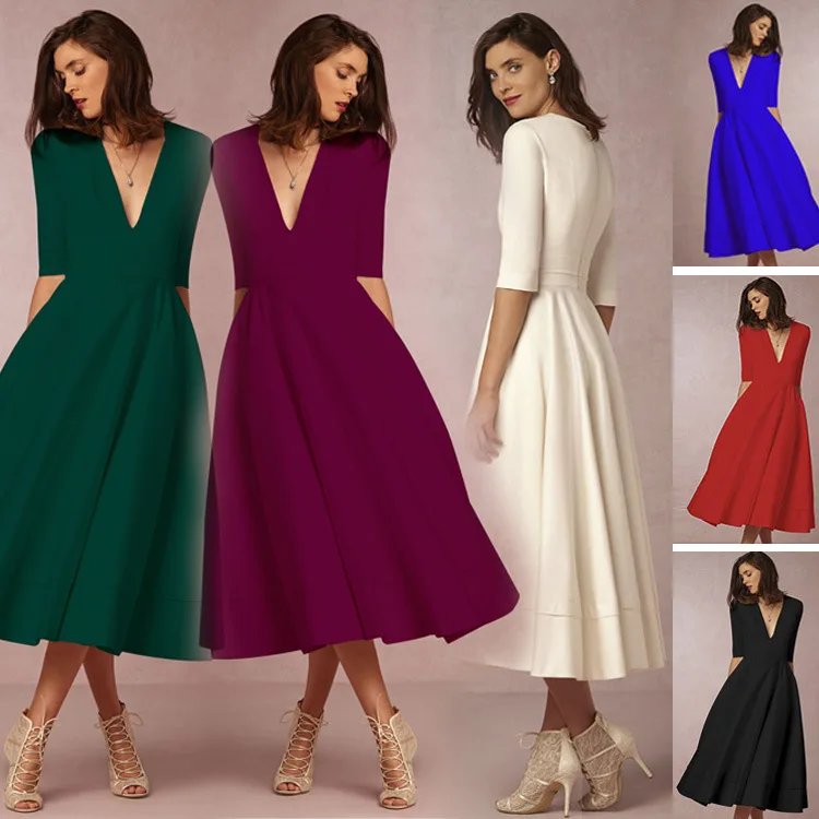 

New Sexy Deep V Sleeve Mid Length Dress