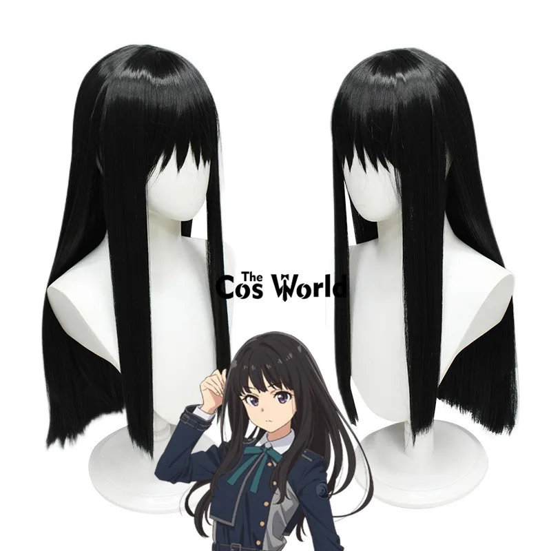 

Lycoris Recoil Inoue Takina, черный, длина 80 см, прямые аниме-парики для косплея, термостойкие синтетические волосы + шапочка для парика