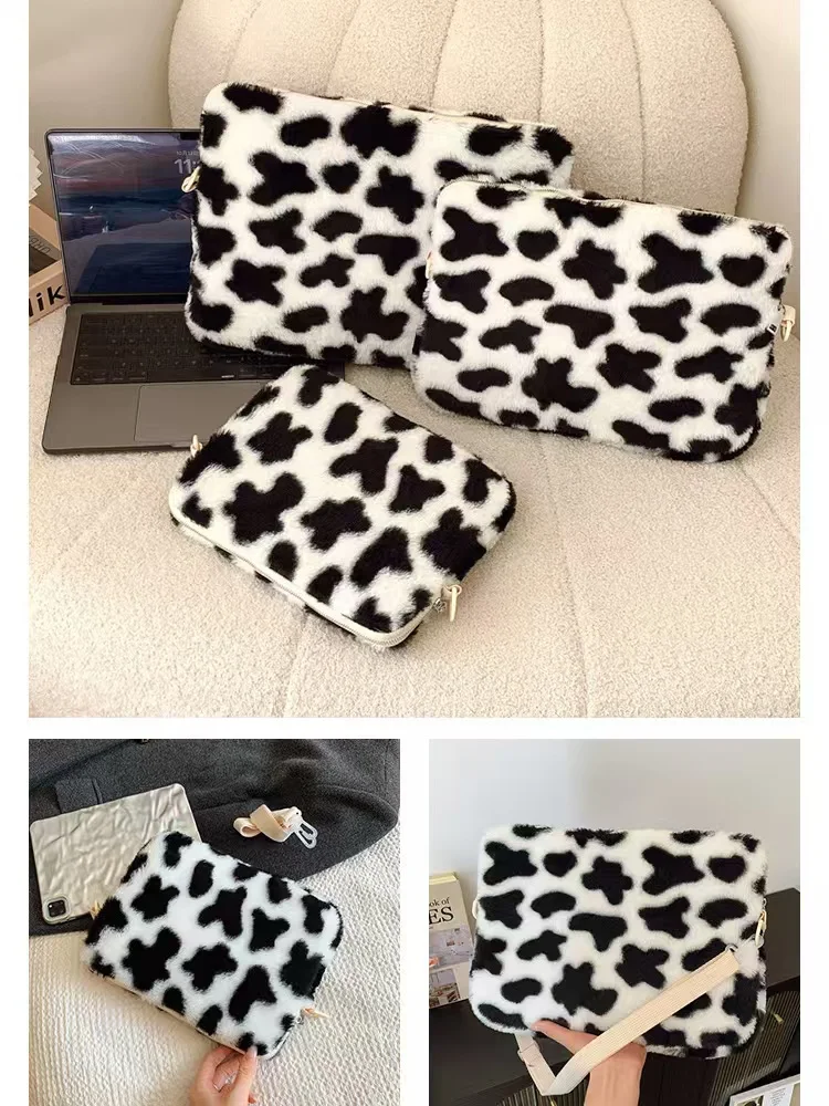 Plush Leopard Print Laptop Sleeve 11 13.3 13.6 14 15 15.6 Inch For Macbook Dell Huawei Samsung HP Lenovo Ipad Tablet Pouch