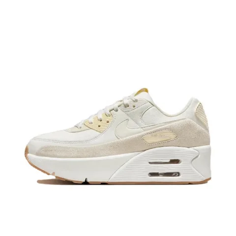 Nike Air Cushion Stacked Cushioning Technology Everyday Women's Thick-Soled Casual Sports Shoes New Model Air Max 90 Wear-Resistant Height-Increasing Commuting Sports Shoes Mesh Leather Splicing Elegant Color Scheme Retro Style Women's Shoes Popular Model Fd4328-100