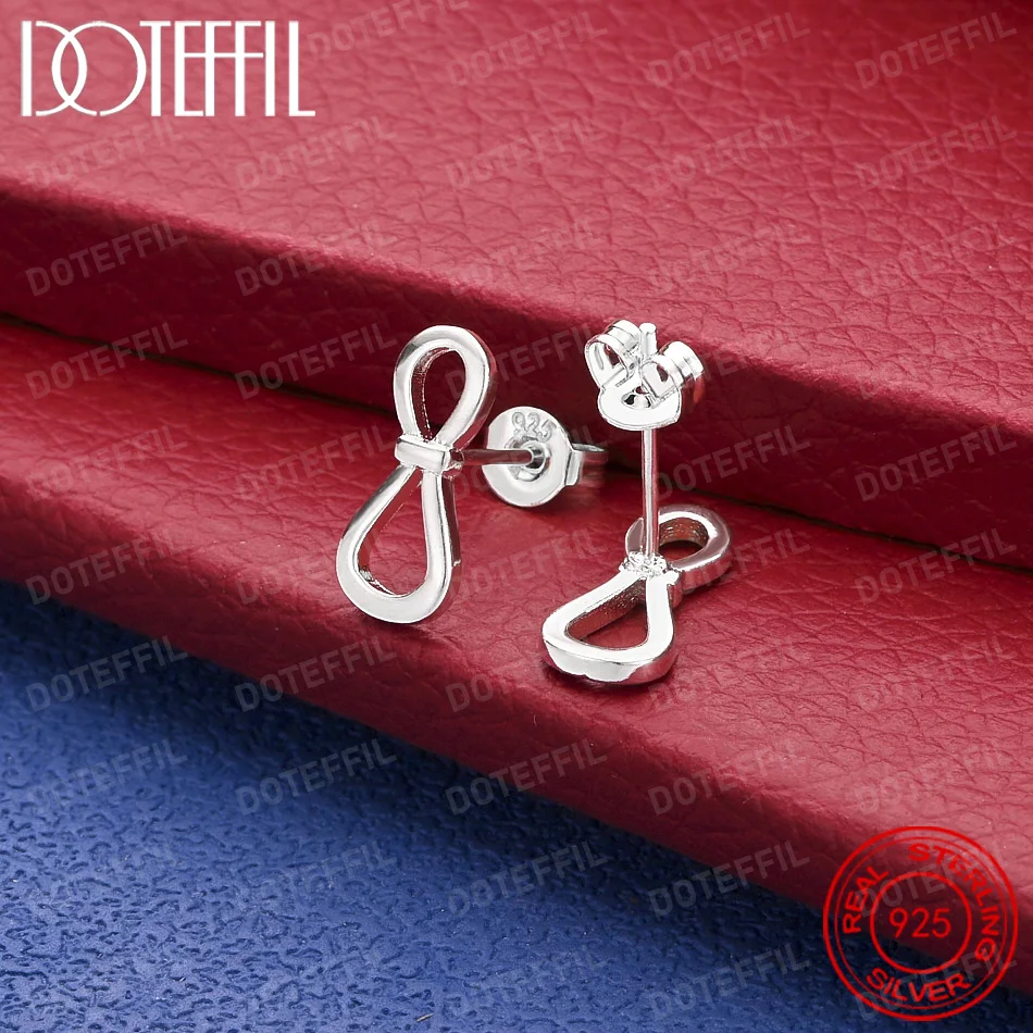 925 Sterling Silver Exquisite Bow Hollow Stud Earrings for Women Party Wedding Accessories Elegant Jewelry