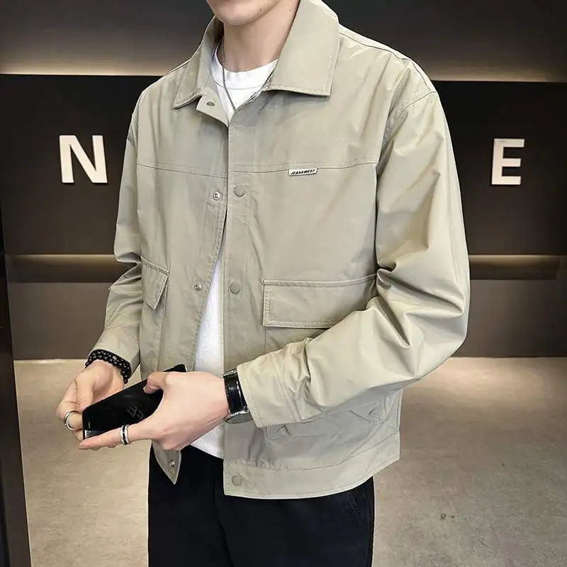 

Trendy Casual Men's Workwear Jaet Spring New Sle Long Sve Flip Collar Faion Outerwear Loose Fit Autumn Collection