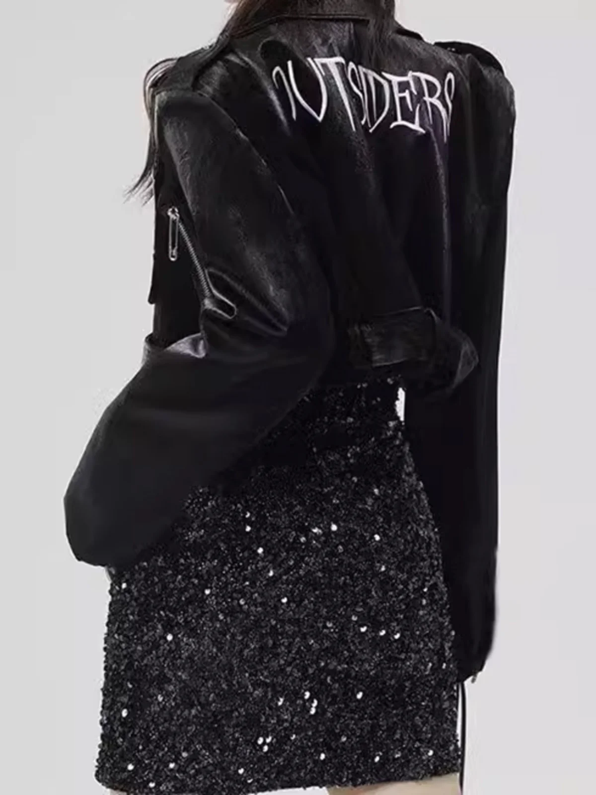 Jaqueta de Couro Sexy para Mulheres, Estilo Fashion, Doce e Picante, Jaqueta de Couro PU com Zíper