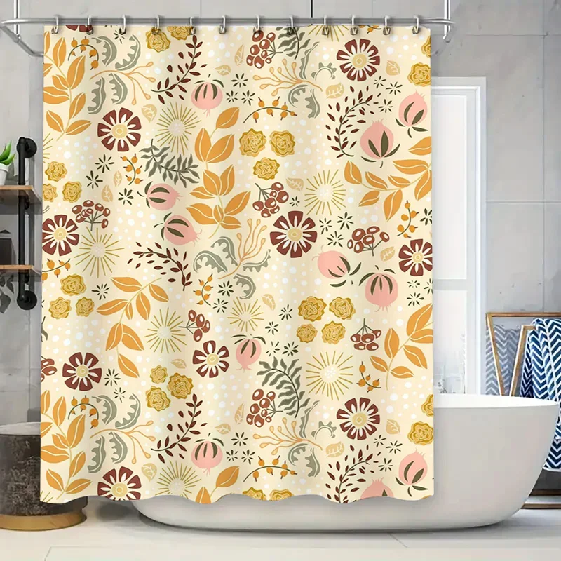 

Винтажная занавеска для душа с цветочным принтом, кремовый, белый, многоцветный, декор в стиле бохо, набор ковриков для ванной комнаты, украшение дома, водонепроницаемая ткань