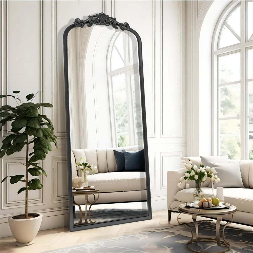 

Vintage Black Antique Arched Full Length Floor Mirror 22"X65",Traditional Elegant Baroque Floor Body Mirror with Ornate Matel Fr