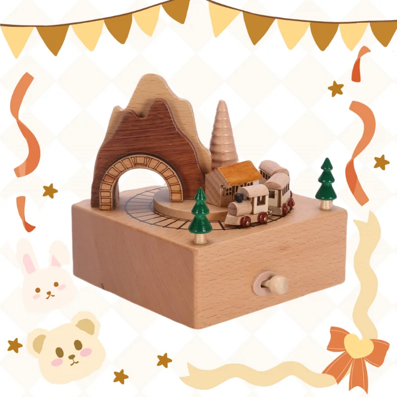 Wooden Electric Train Music Box Healing and Stress relief Birthday Gift Festival Gift