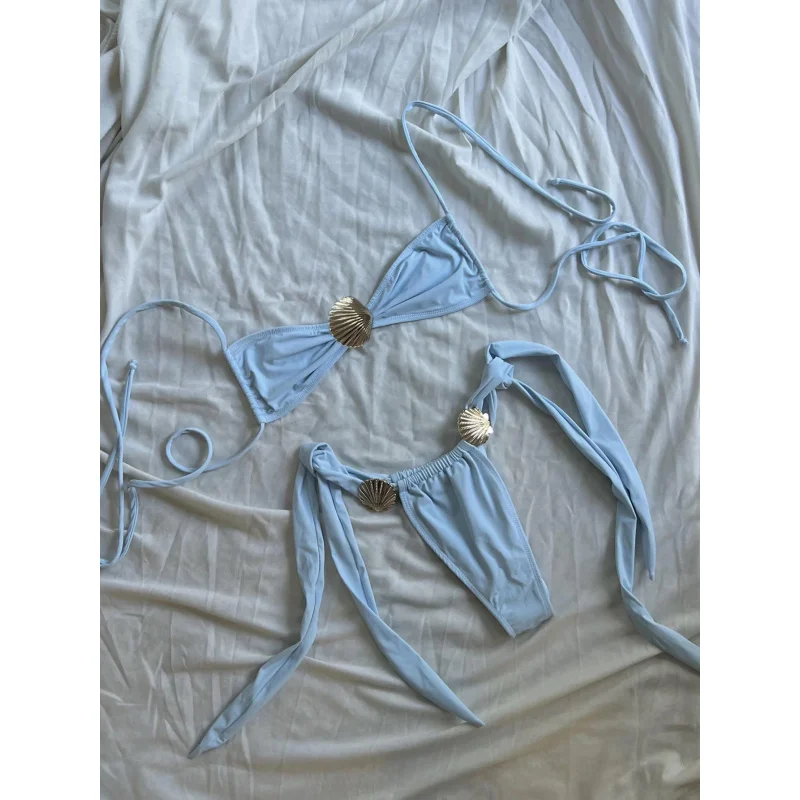 2025New قذيفة معدنية ديكور بلون الدانتيل متابعة مثير لطيف Partybikini