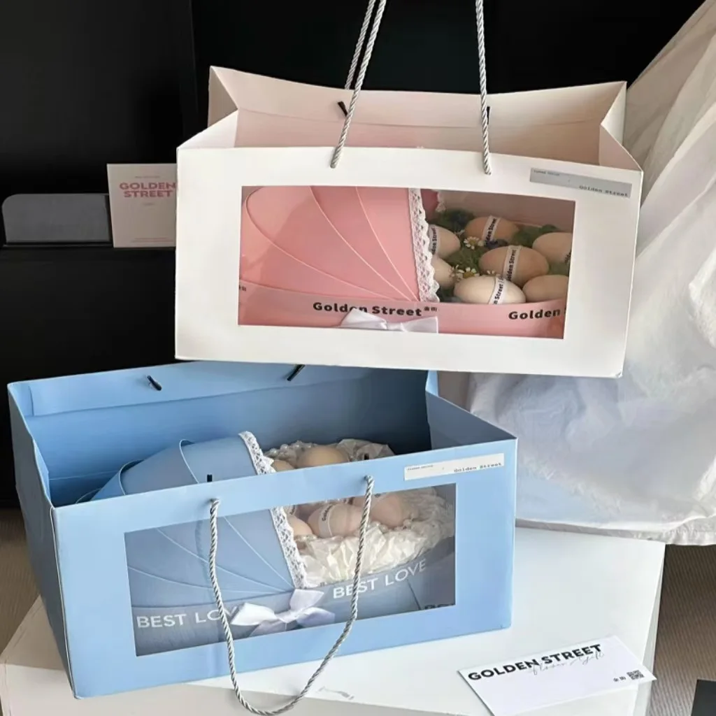 Caja para Baby Shower, caja de flores para celebración de boda, contenedor romántico, bolsa para envolver regalos, arreglo floral, cuna, cesta floral