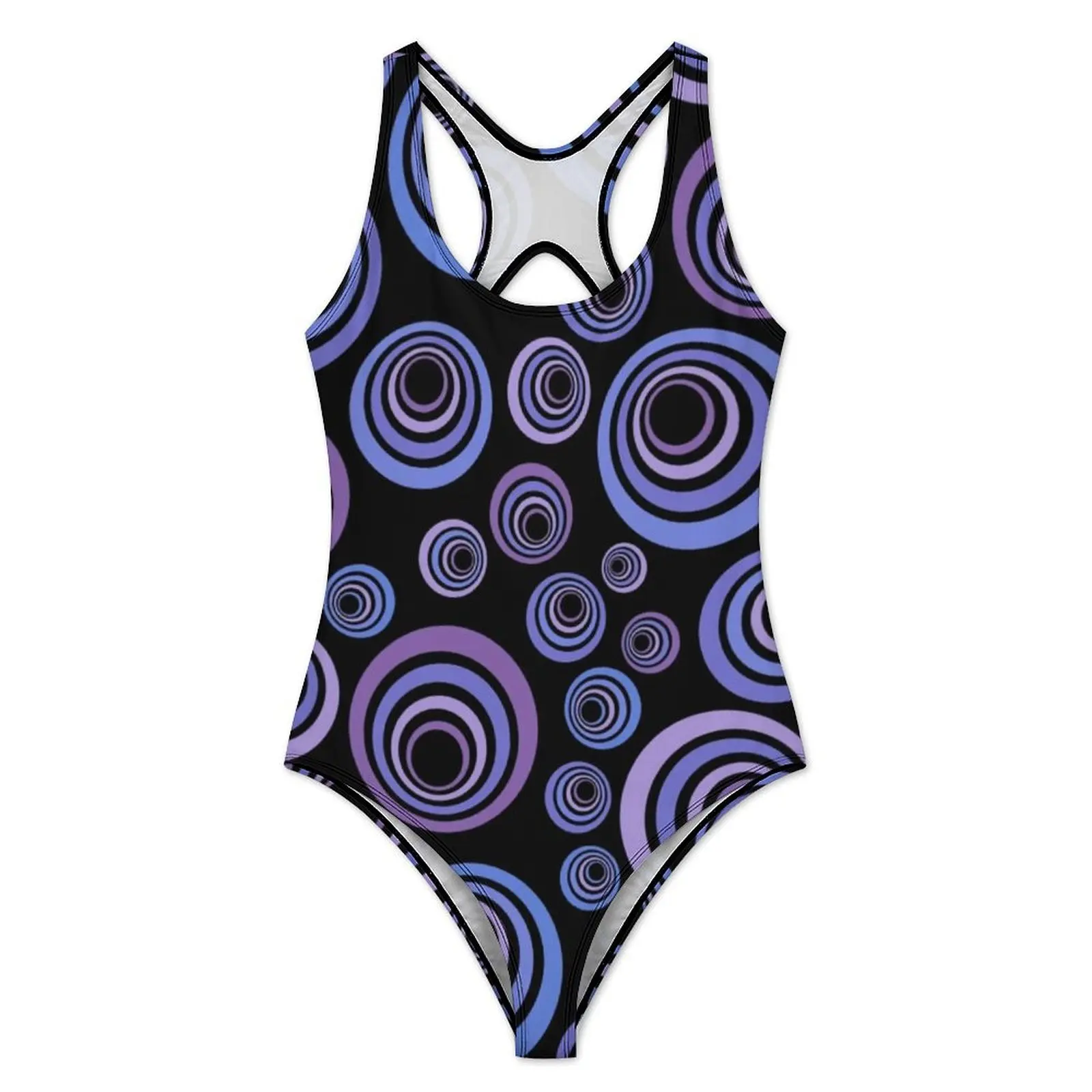 Retro Circles Print Swimsuit Ultraviolet Pattern One Piece Swimwear Push Up Novelty Monokini Sexy Beach Design Bodysuit