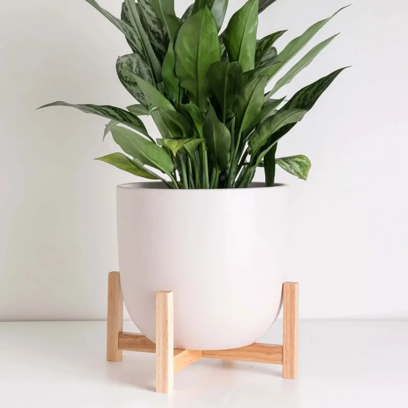 

10 " Soft Pink Egg Shaped Planter + Natural Wood Stand