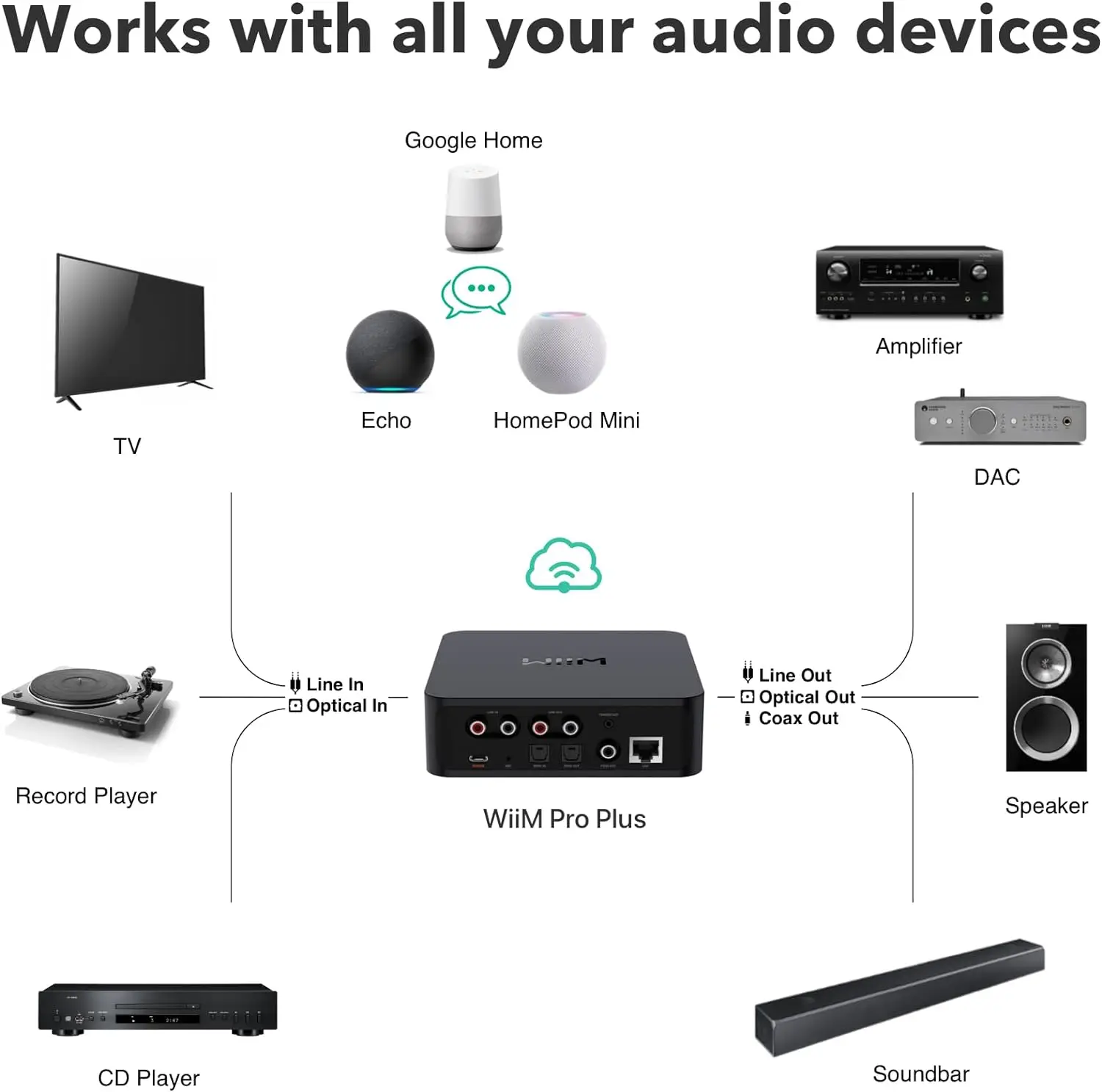 Ricevitore Pro Plus AirPlay 2, Audio Chromecast, Streamer Multiroom con DAC AKM Premium, telecomando vocale, funziona con