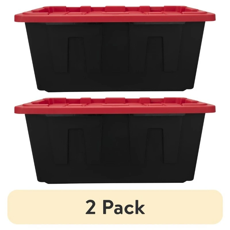 

(2 pack) Extra Large Storage Bin, 40 Gallon Plastic Storage Container with Snap-On Lid, Black and Red