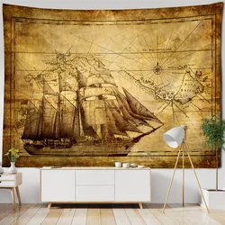 Vintage pirate ship tapestry home decoration wall hanging art decoration background cloth living room printing decoration mural
