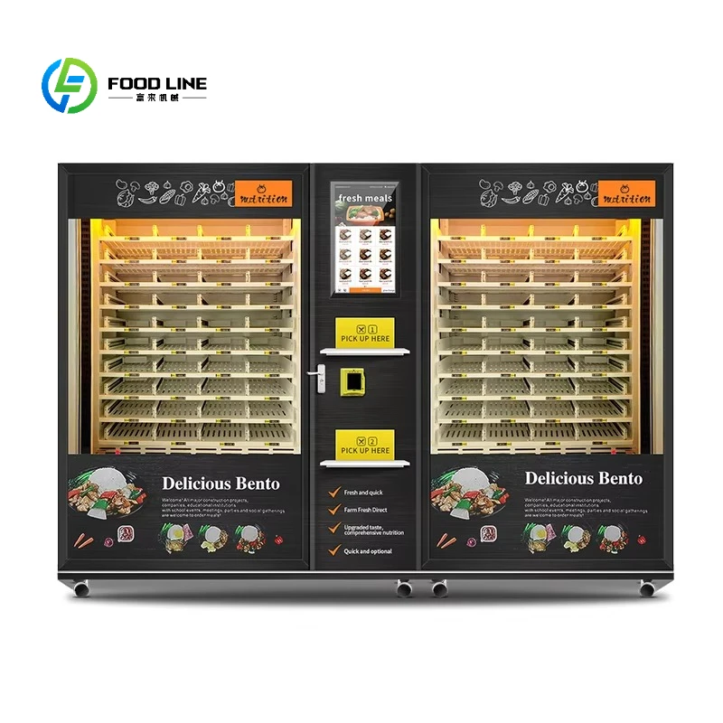2026 Large Capacity 2 Cabinets Hot Food Vending Machine Microwave Heating/Smart Touch Screen lunch box machine Customized
