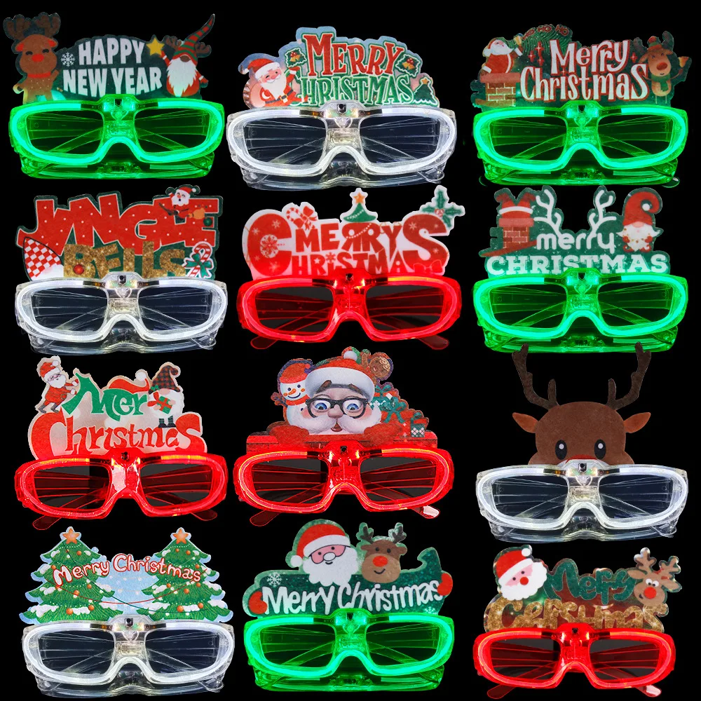 Children's Christmas LED Luminous Glasses Decorative Toys New Year's Party Music Festival Dress Props Three Light Glasses Frame