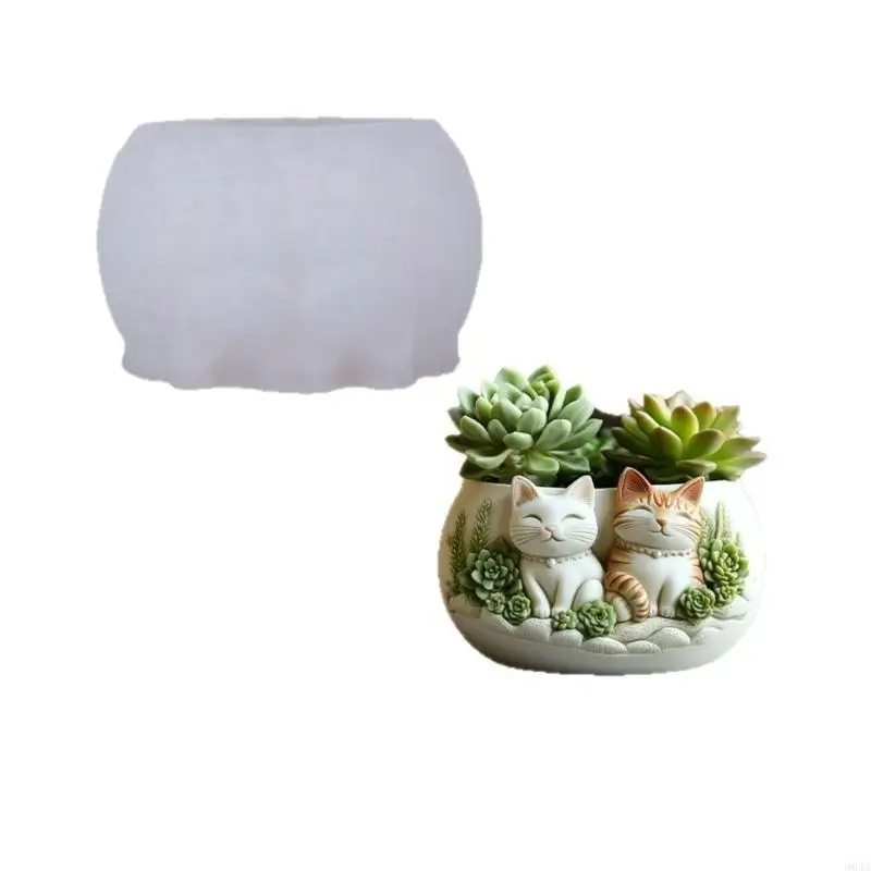 Multifuntional Silicone Handmade Mold Cats Pattern Flowerpot Molds Silicone Texture for Resin Jewelry Planters Projects 964A