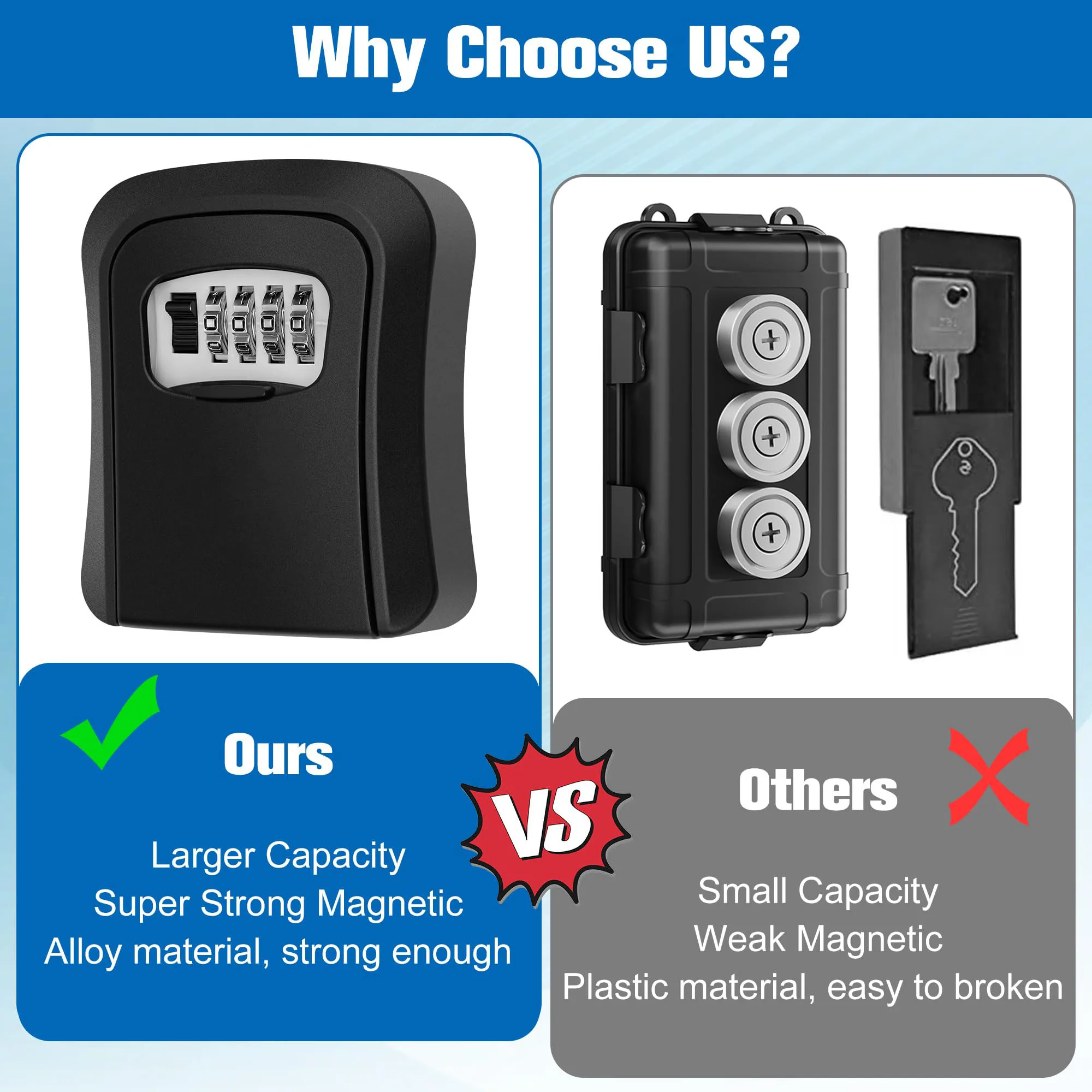 Magnetic Key Lock Box for Under Car with Combination Lock Portable Waterproof Box Hidden with Magnet to Hide Spare Key Indoors