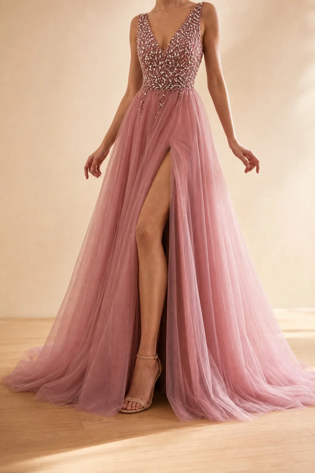 Women's Summer Wedding Guest Dress Long Backless Sleeveless V Neck High Waist Mesh Elegant Party Prom Wedding Party Dress