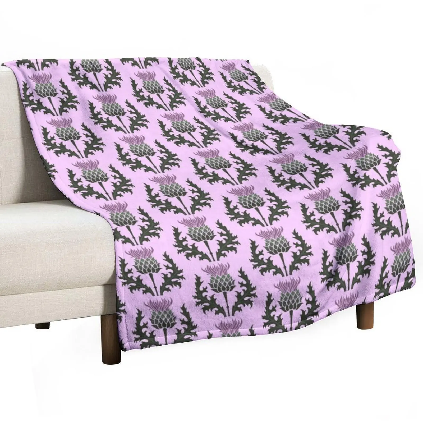 Scottish Thistle Flower of Scotland on Pale Pink Throw Blanket Bed covers Flannel Thins Blankets