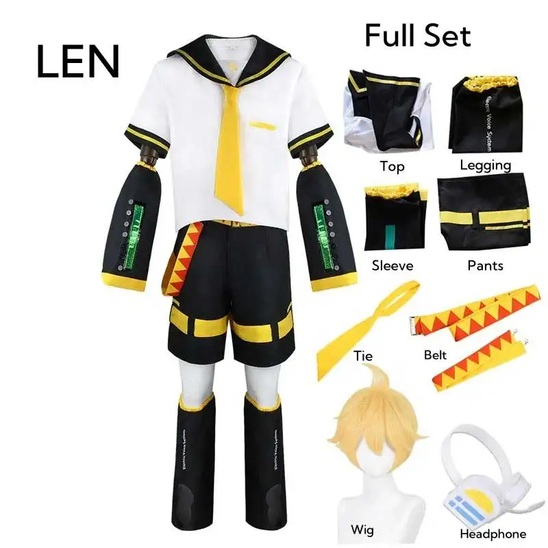 Kagamine Rin Cosplay Kostuum Kagamine Len Cosplay Outfit Sailor Volledige Set Pak Voor Unisex - afbeelding 1