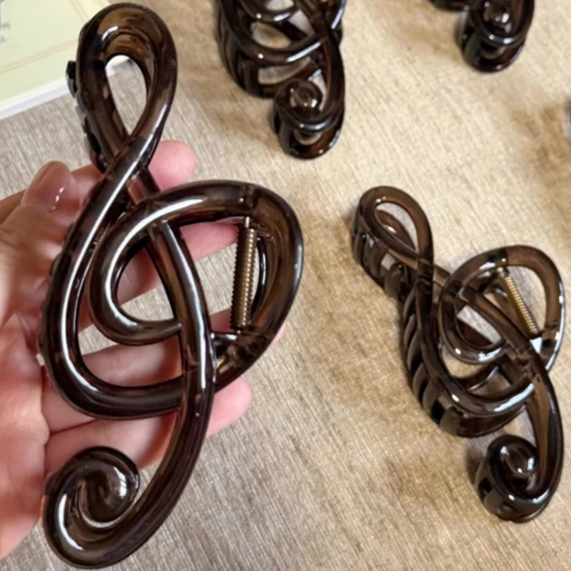 Musical Note Clip for Women's High-end Feeling 2026 New Large Hair Clip Retro Resin Simple Fashion Tea Color Hairpin image 5