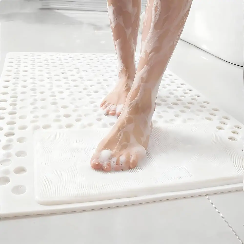 

Коврик для ванной и душа с мягкой массажной щеткой для ног, нескользящий коврик для ванны с мощными присосками, силиконовый.