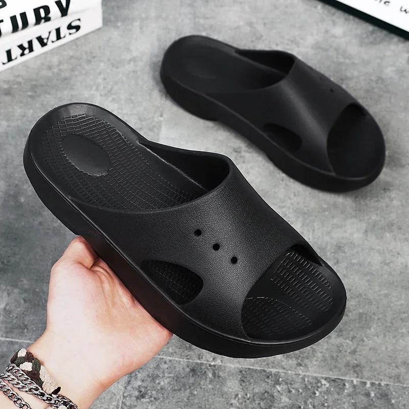 New Summer Slippers Men Soft Bottom Indoor Home Platform Sandals Fashion Beach Shoes Couple Non-Slip Bathroom Slides