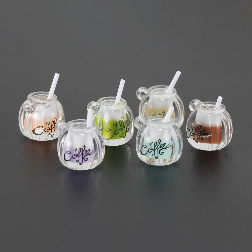 10pcs/lot Cute Coffee Cup Charms 3D Resin Bottle Mug Pendants for Earrings Necklace Keychain DIY Jewelry Making Supplies