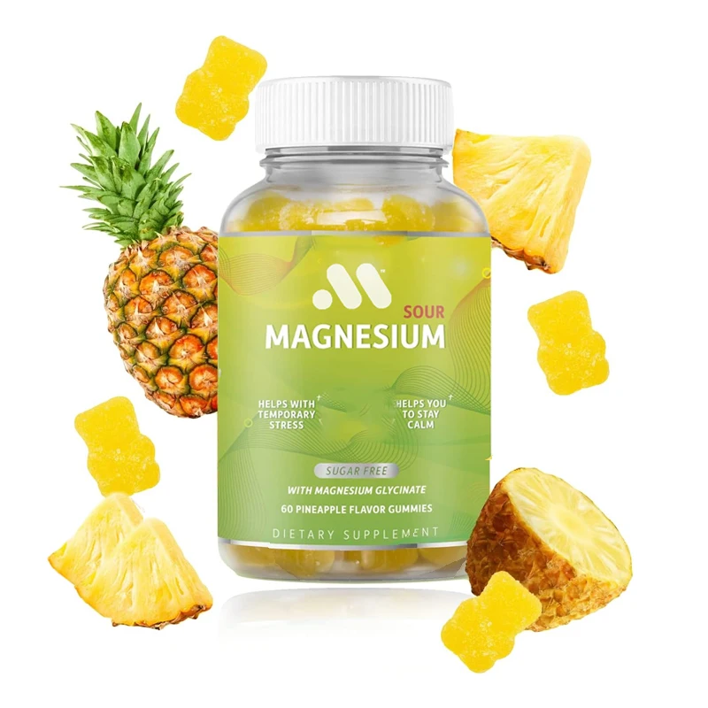 200 milligrams of magnesium glycine relieves stress and sleep - Pineapple flavored 60 magnesium gummies