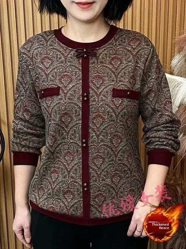 

Winter New Faion Thiened Fce round Ne Slimming Color Blo Contrast Lady's Velvet irt Versatile Long Sve Commut...