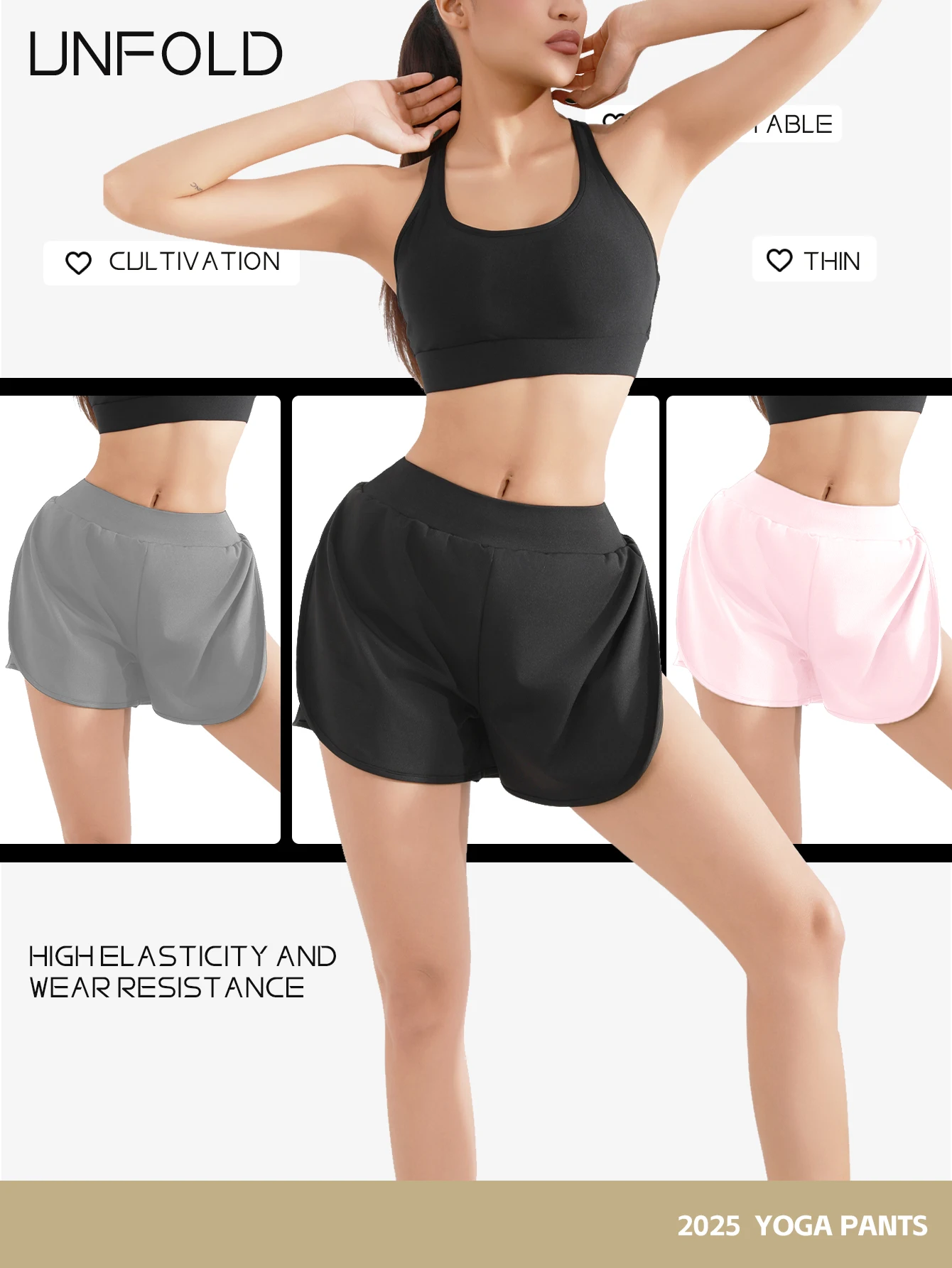 【Pack da 3 pantaloncini a vita alta】 Pantaloncini da allenamento per yoga da donna, pantaloncini da palestra elastici ad asciugatura rapida neri + grigi + rosa con vestibilità ampia, corsa atletica