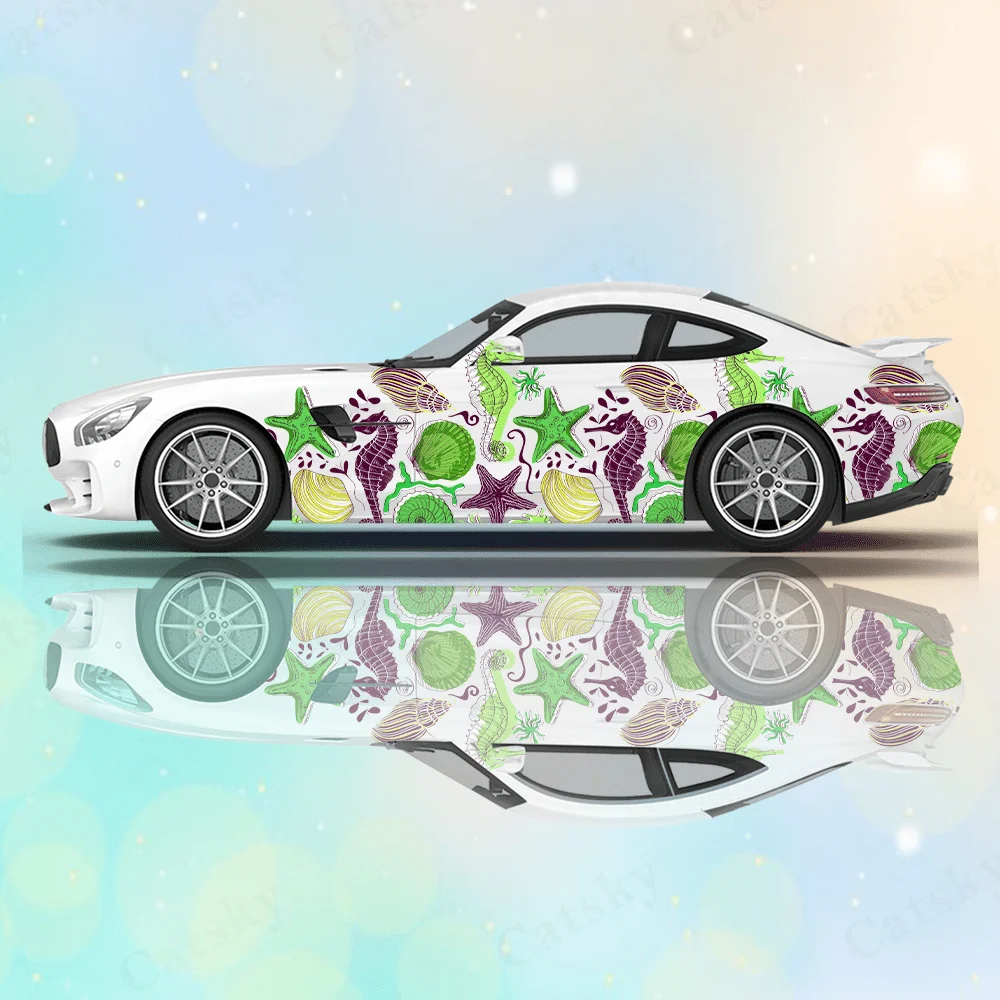 

Seastar Seahorse Shell Car Vinyl Wrap Decal Self-adhesive PVC Anti Scratch Sticker Suitable for Truck SUV Decor Auto Accessories