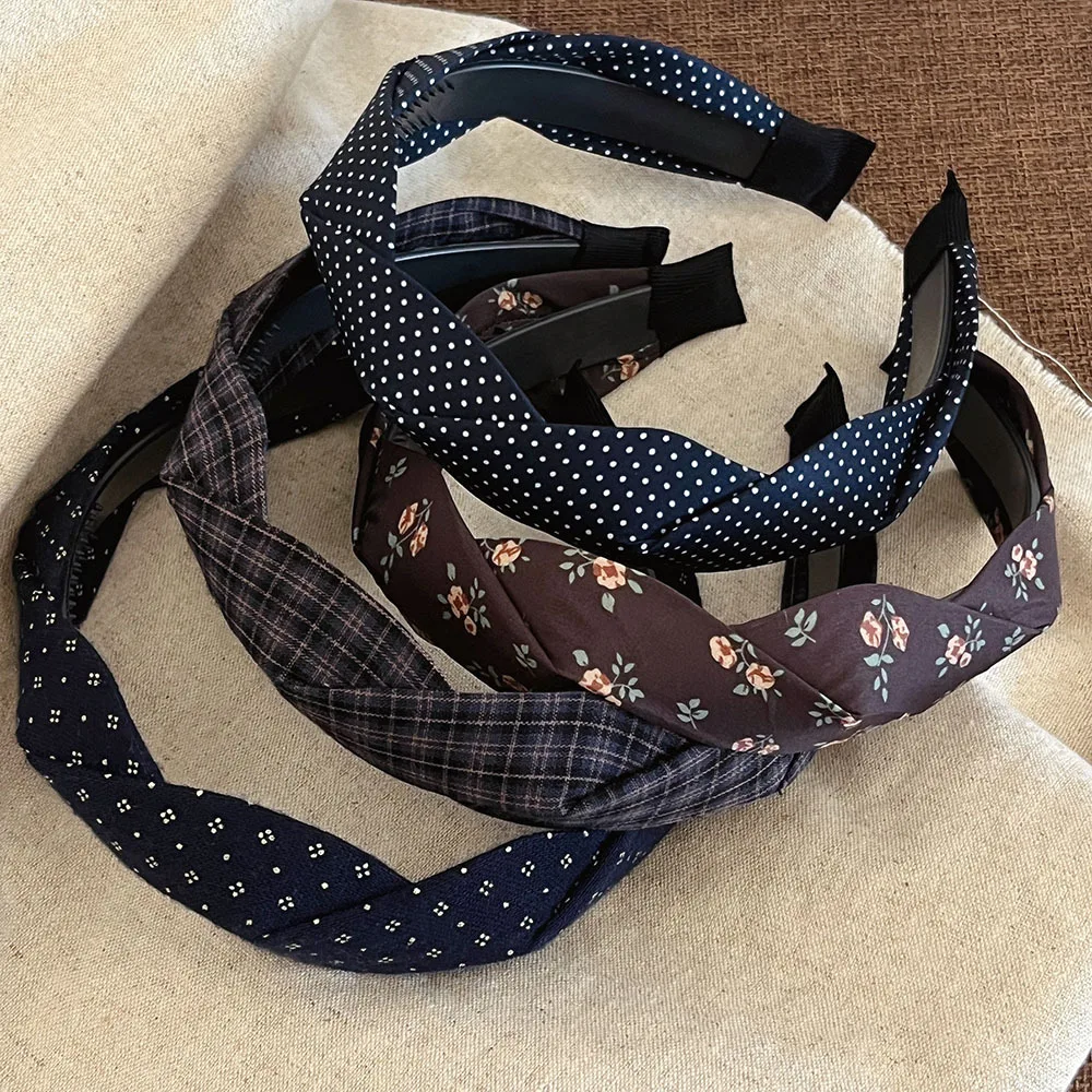 Serre-têtes larges torsadés rétro pour femmes, bandeaux en tissu à carreaux, pois et imprimé léopard, bandeaux croisés pour volume capillaire, accessoire capillaire quotidien