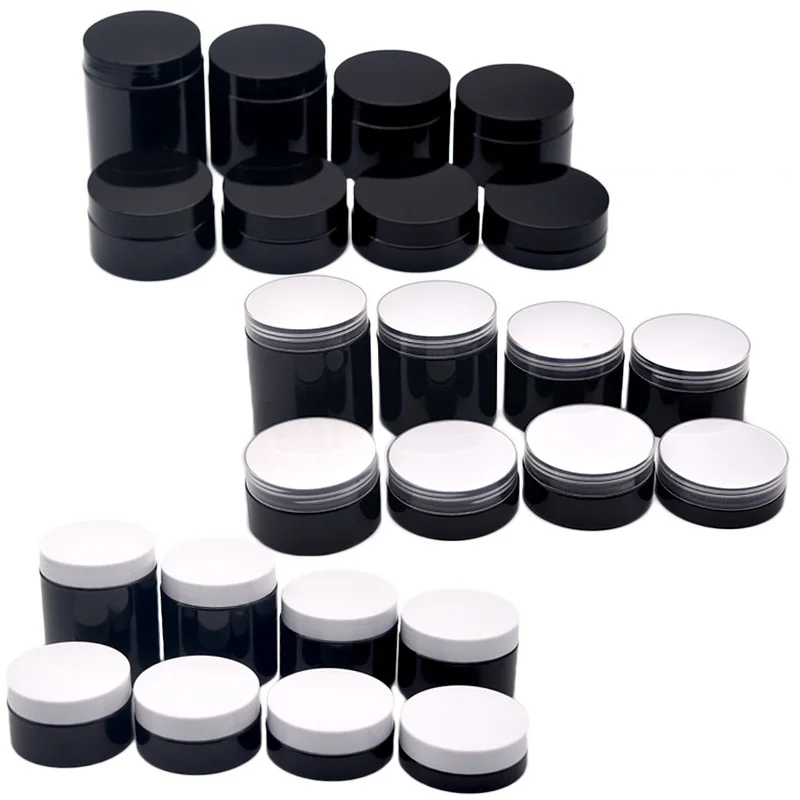 22Pcs Glossy Black Plastic Jar Shiny Black White Lids 30g50g80g100g150g200g250g Cosmetic Pot Wide Mouth Bottle Cream Containers