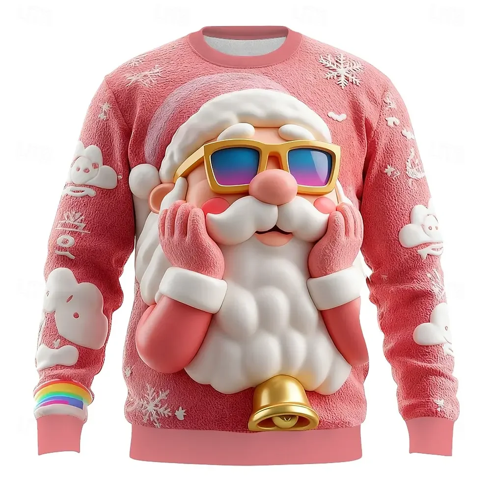 2025 Christmas Men's Santa Claus Sweatshirts Cool Party Crew Neck Vacation Party Gift Crewneck 3D Printed Pullover Fall Winter