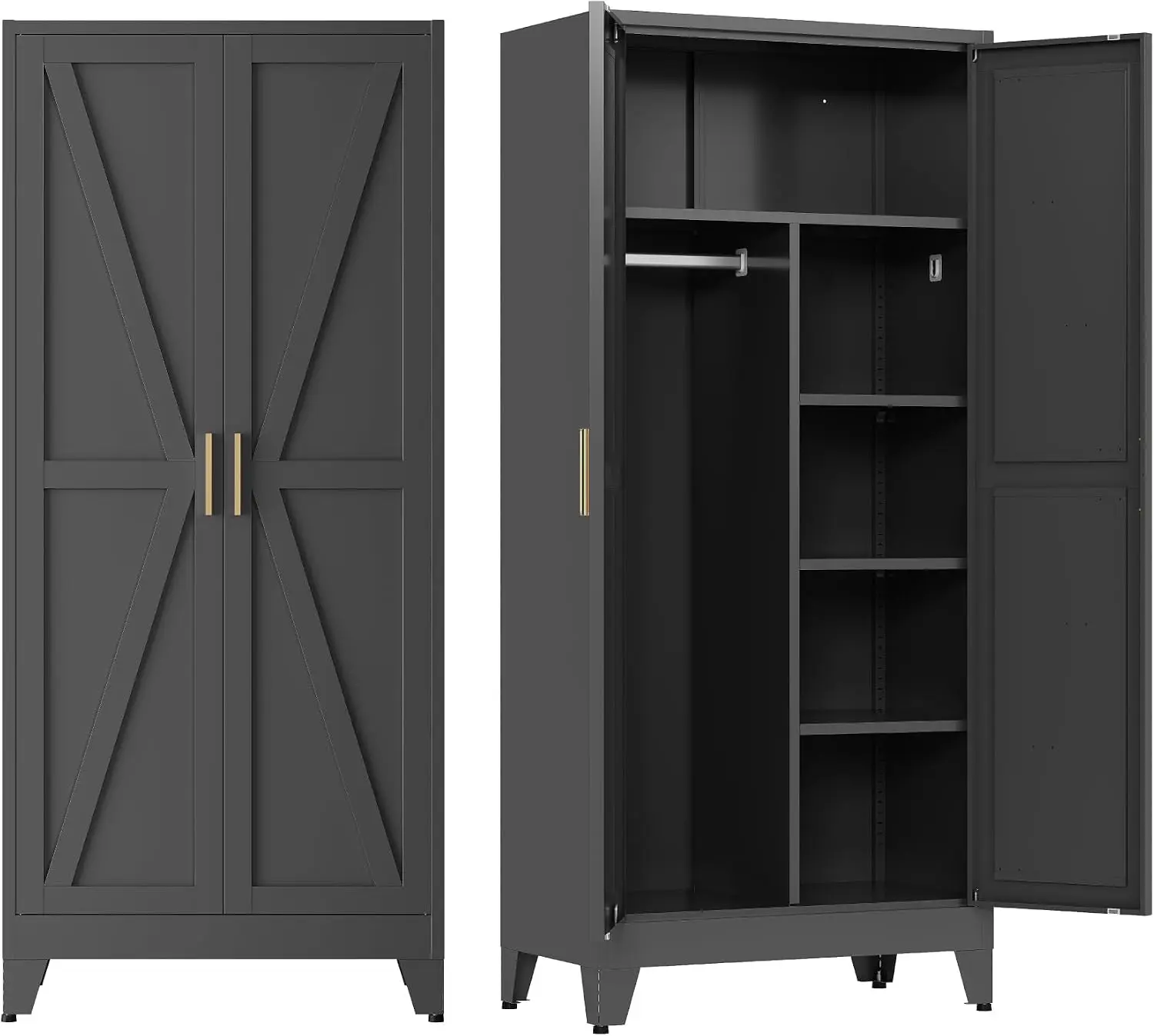 Metal Armoire Wardrobe Closet, Bedroom Wardrobes with Hanging Rod