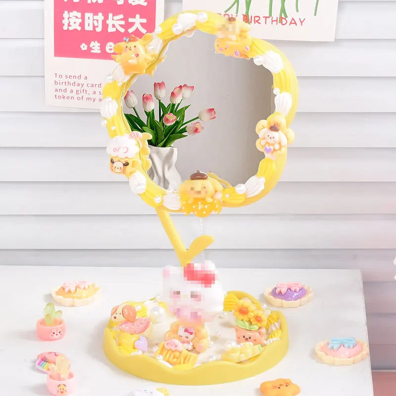 مرآة مكياج على شكل قلب للأطفال مصنوعة يدويًا بغراء كريمي ومرآة صغيرة لمرآة مكياج للفتيات #3