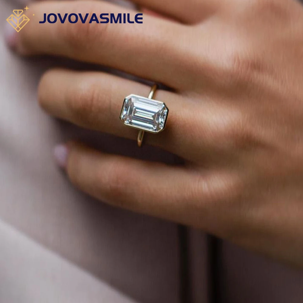 

JOVOVASMILE Emerald Cut Moissanite Ring Bezel Setting 5 Carat VVS1 D Color Jewelry Wedding Band with GRA Certificated